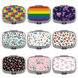 Autistic Doctor 2 Compartments Metal Medicine Box Portable Travel Decorated Sealed Small Pill Organizer Container Storage