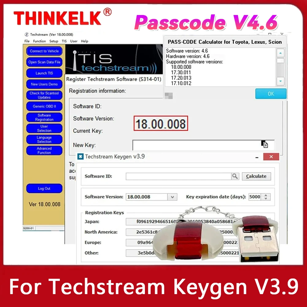 PASSCODE V4.6 for Techstream V18.00.008 Software Registration Keygen Calculator Smart Code Reset for Toyota for Lexus for Scion