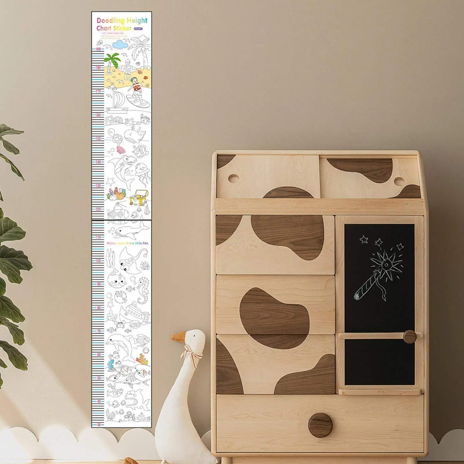 Height Chart For Kids Doodling Height Measuring Sticker Decorative Growth Measurement Tool Wipeable For Nursery Bedroom