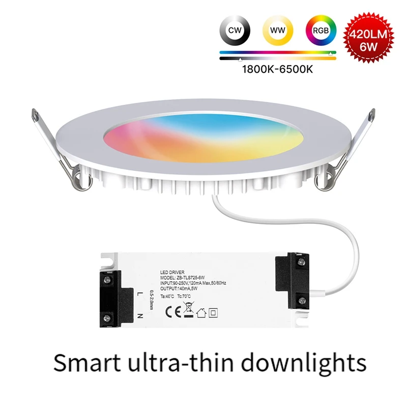 Zigbee Doodle Smart Home LED 6W Downlight ABS Rgb Warm Cold Light App Timer Remote Control Thin Spot Light