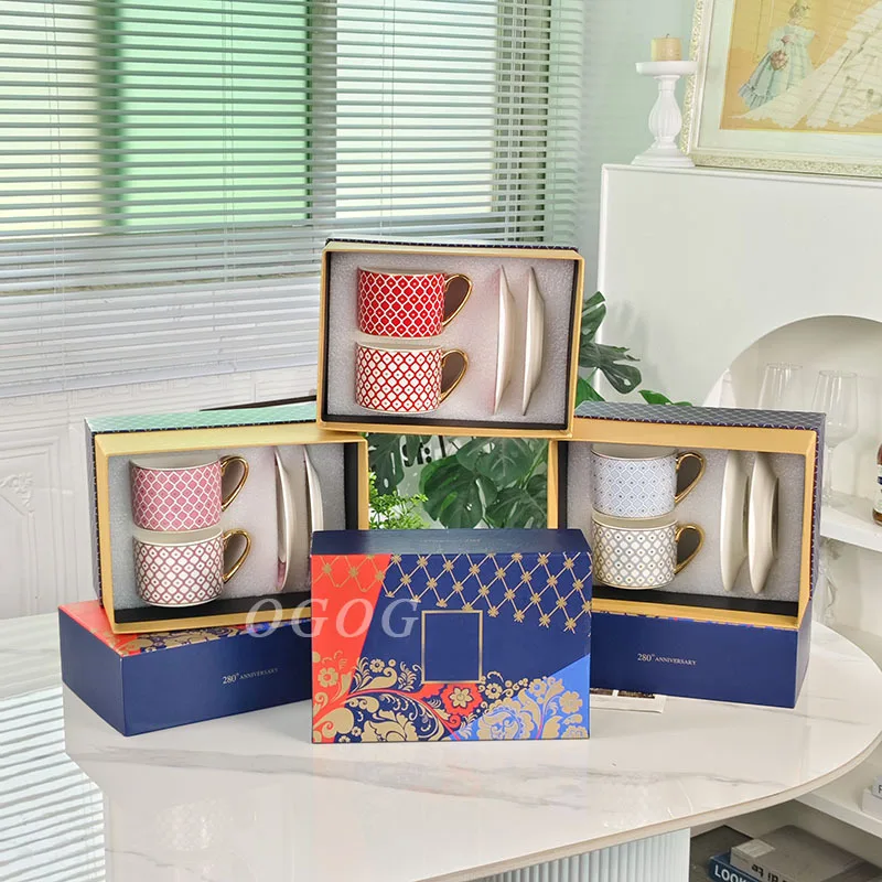 

Роскошный высококачественный кофейный стакан из костяного фарфора и пара подарочных коробок, стильная элегантная посуда для домашней столовой