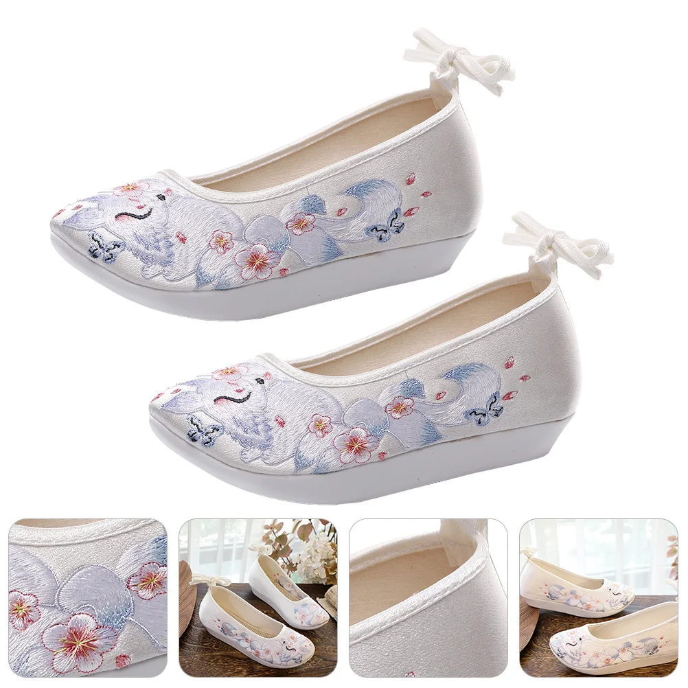 

1Pair Internal Lift Thick-Soled Embroidered Shoes Women Ethnic Silk Slope-Heel Hanfu Ancient Style Dance Performance Comfort