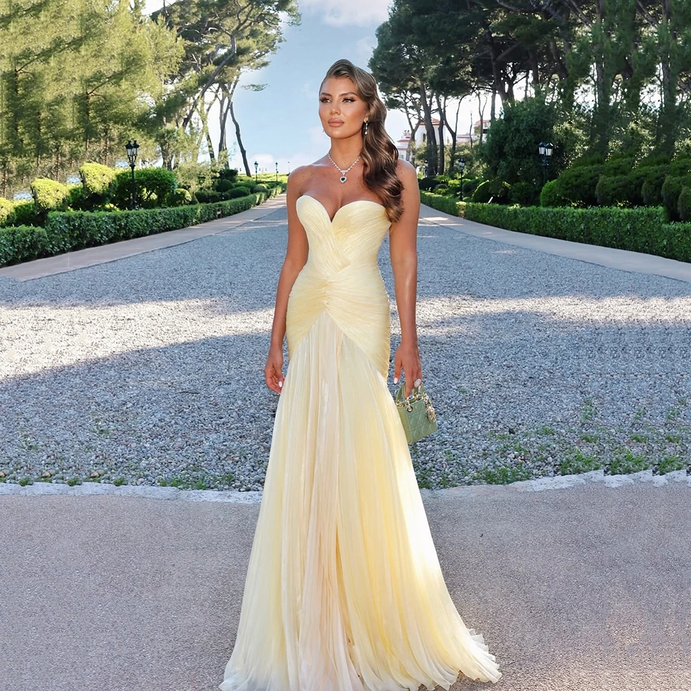 Galarity Gelbe, plissierte Ballkleider, luxuriöses Partykleid, trägerloses formelles Abendkleid, Damen-Bankett-Gastkleid, Outfit, individuell anpassbar