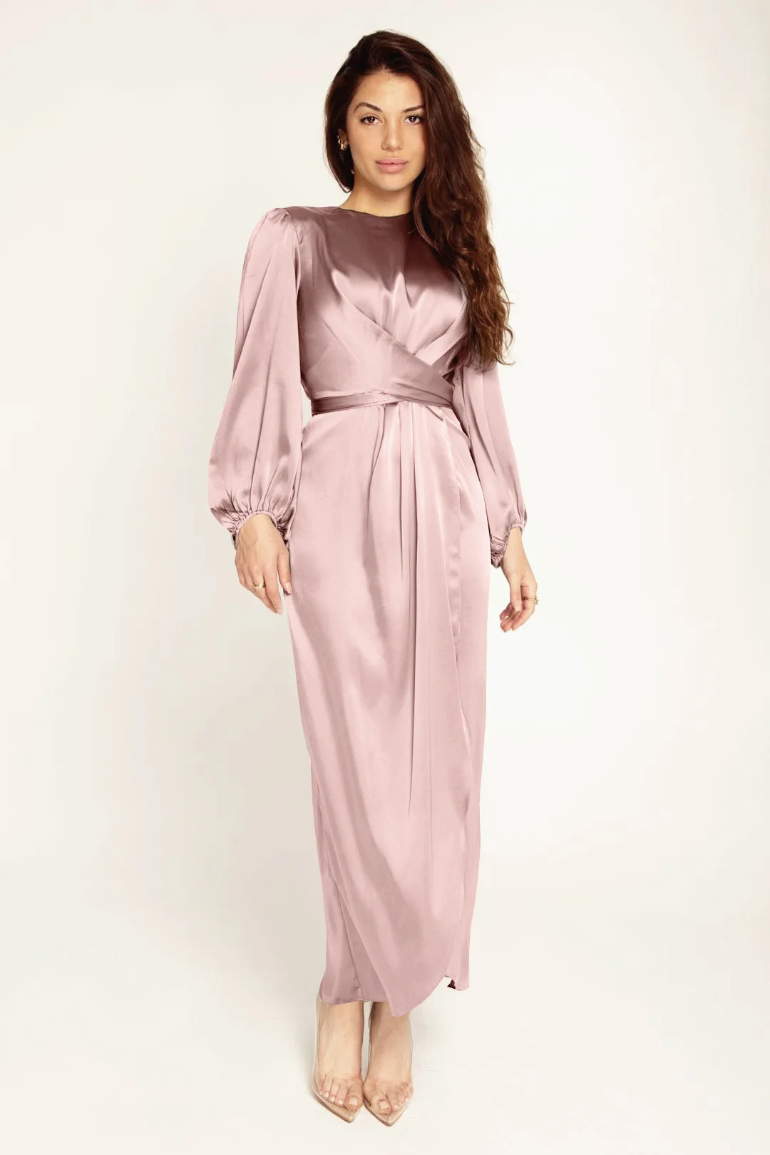 Robe Abaya en Satin pour Femme, Vêtement Arabe, Solide, Lisse, Devant Rond, à Nouer, Élégant, Islamique, Tenue de ix