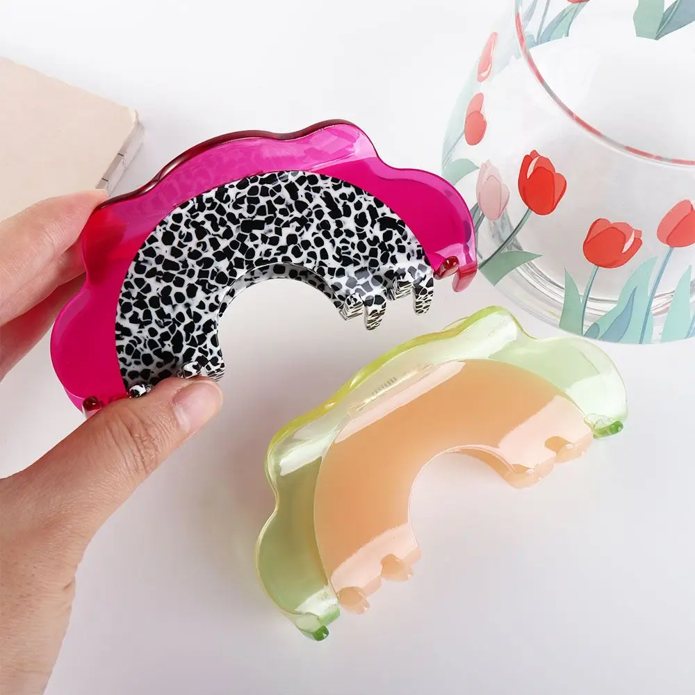 Clip de pelo ondulado de media luna estilo coreano fruta de dragón Pitaya Hami melón Clip de tiburón de frutas pinza de pelo de acetato de media luna leopardo