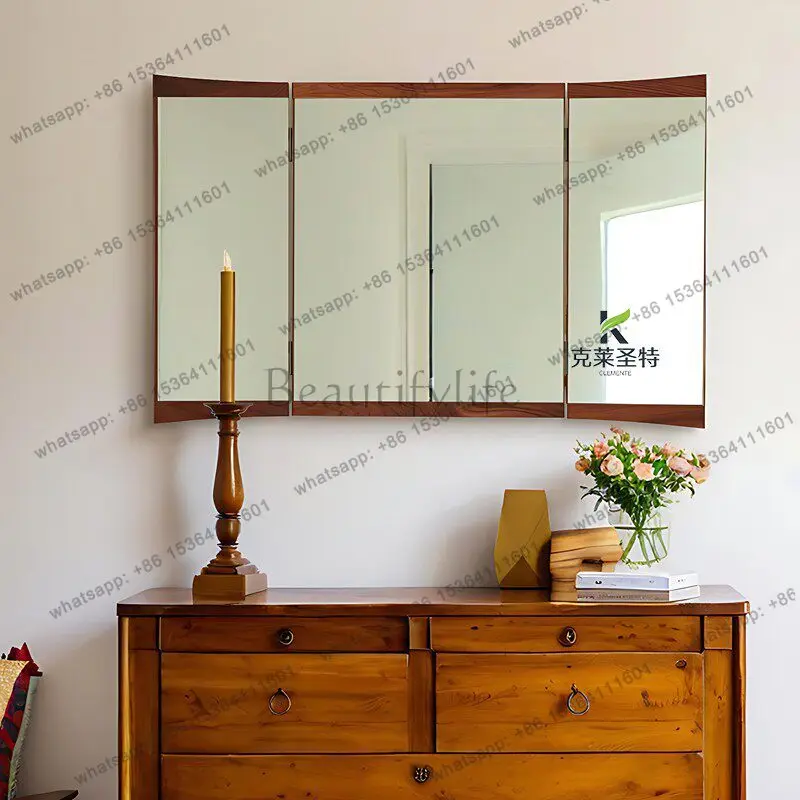 

yj9 Medieval wall-mounted tri-fold mirror French retro dresser desktop folding makeup mirror