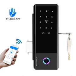 Cerradura biométrica para puerta corredera de vidrio, dispositivo de cierre inteligente con huella dactilar, con Bluetooth, desbloqueo por aplicación TTLOCK