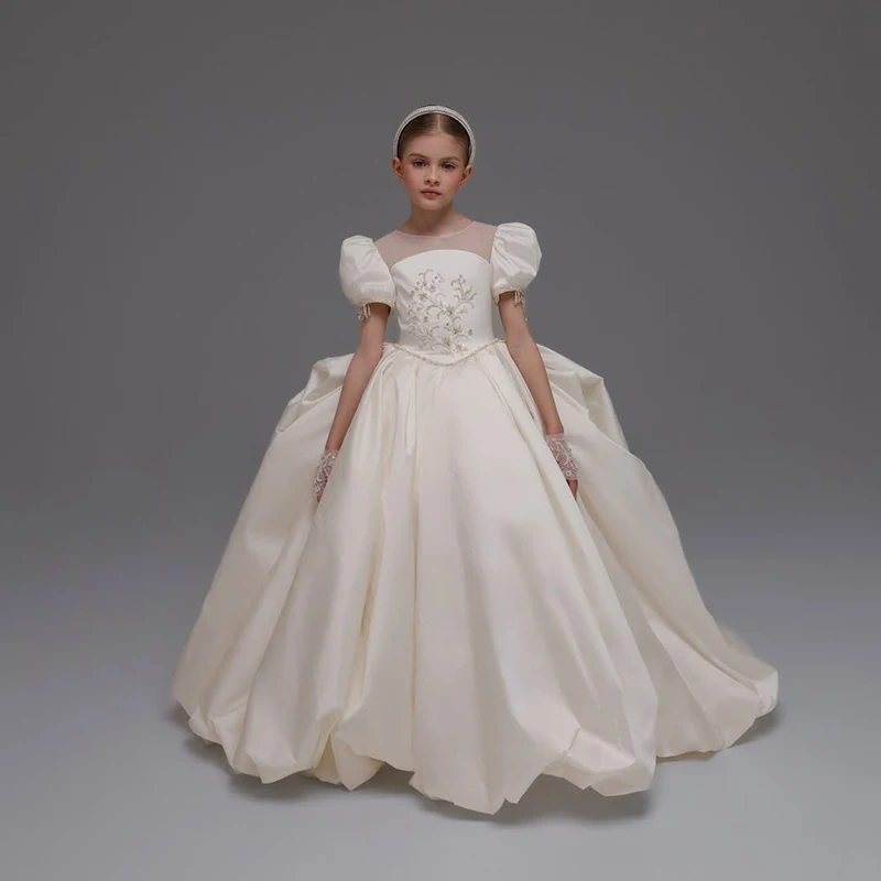 Eightree 2026 Flower Girl Dress for Wedding 2-14 Kids Puff Sleeve Brush Train 1st Communion Pageant Dress Custom Party Ball Gown
