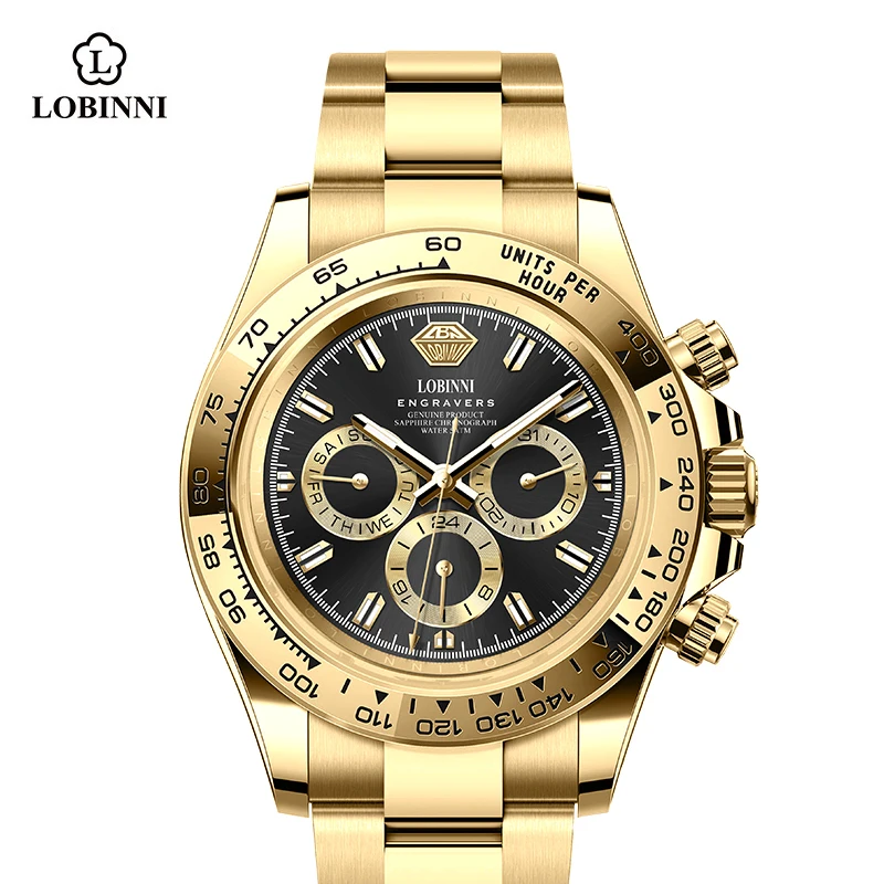 로빈니 19027 사파이어 크리스탈 글래스 캘린더 비즈니스 오토매틱 시계 남성용 방수 손목시계