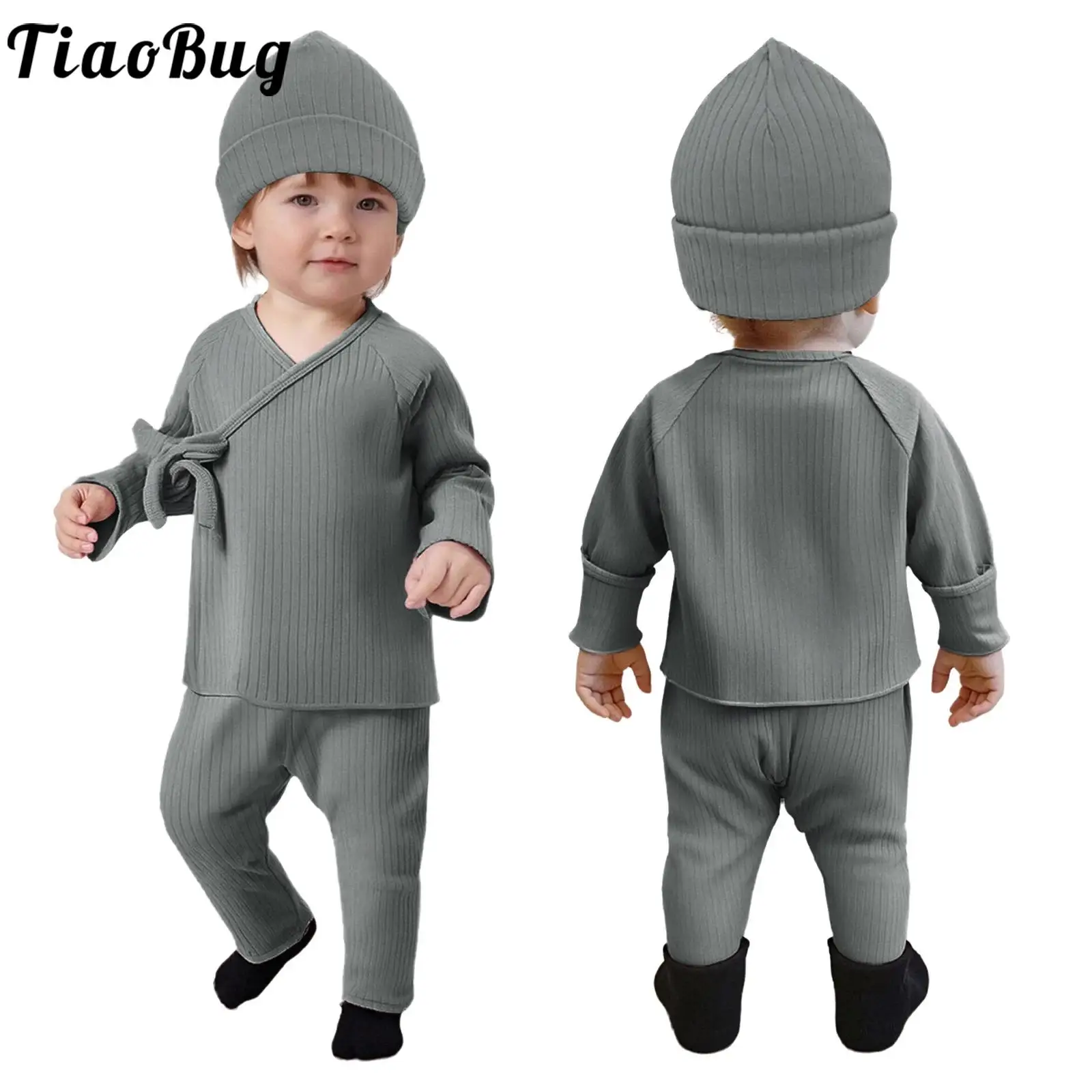 

Infant Baby Clothes 3-Piece Take Me Home Set Striped Long Sleeve Self-Tie Top Pants Hat Spring Autumn Photography Daily Wear