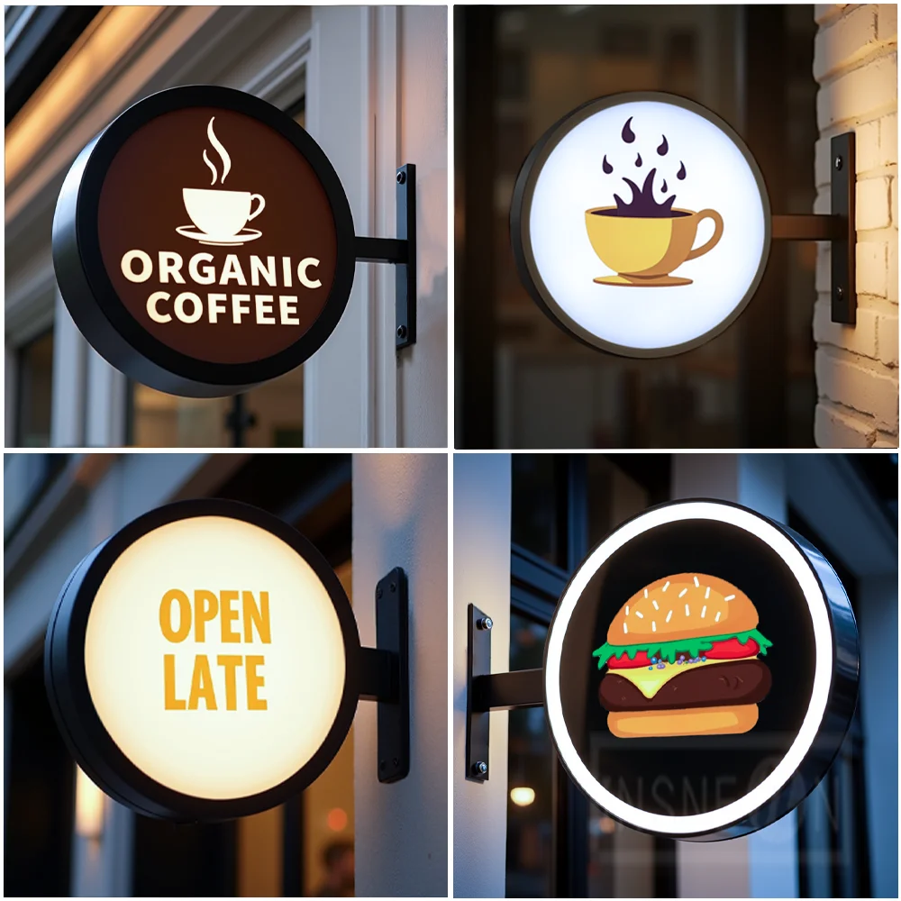 Custom Round Acrylic LED Light Box for Storefront Waterproof Double Sided Outdoor Business Signage Wall Mounted