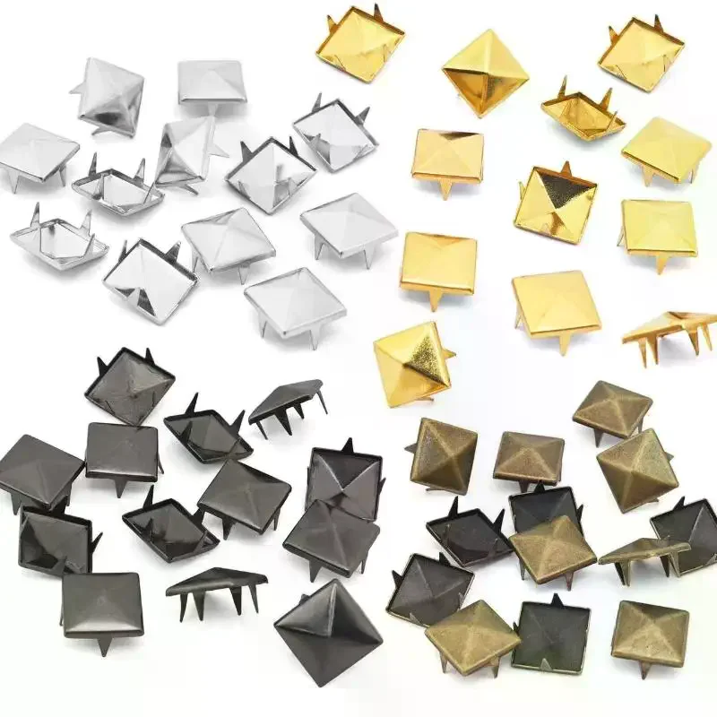 100Pcs Square Pyramid Metal Studs Rivets 4 Prongs Punk Spikes For Leathercraft Bag Clothes Shoes Decoration DIY Accessories
