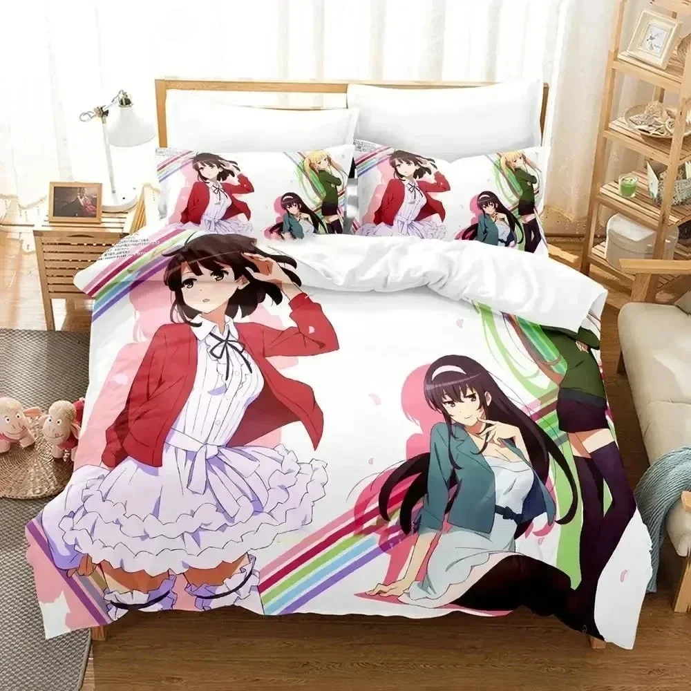 Anime Saekano How to Raise a Boring Girlfriend Bedding Set Printed Bed Set With Pillowcase Bed Duvet Cover Queen Super King Size