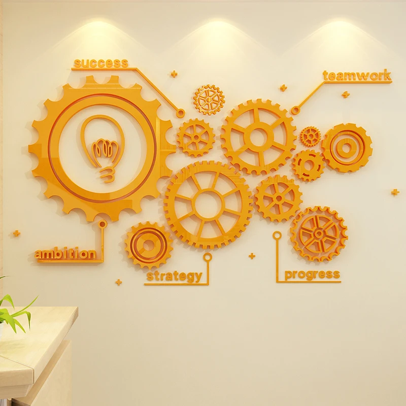 Industrial Style Gear Wall Sticker For Home Living Room Acrylic Office Culture Decor Decal Decorative Mirror Wallpaper Mural