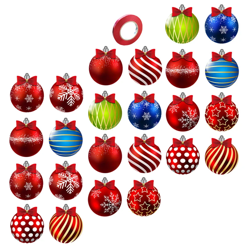 

24 Sheets Xmas Hanging Ball Ornaments Christmas Tree Decorative Balls Plastic Xmas Tree Hanging Decoration