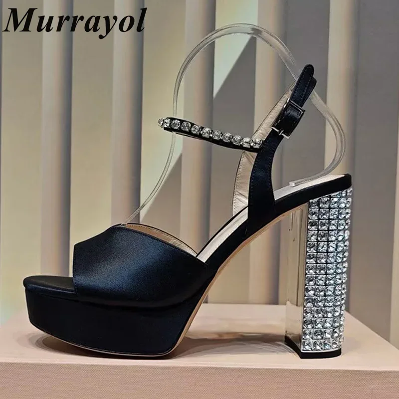Sandals Silk Satin Platform Sandalias Mujer Women Rhinestone Decor Chunky High Heels Summer Party Dress Shoes Wedding Shoes