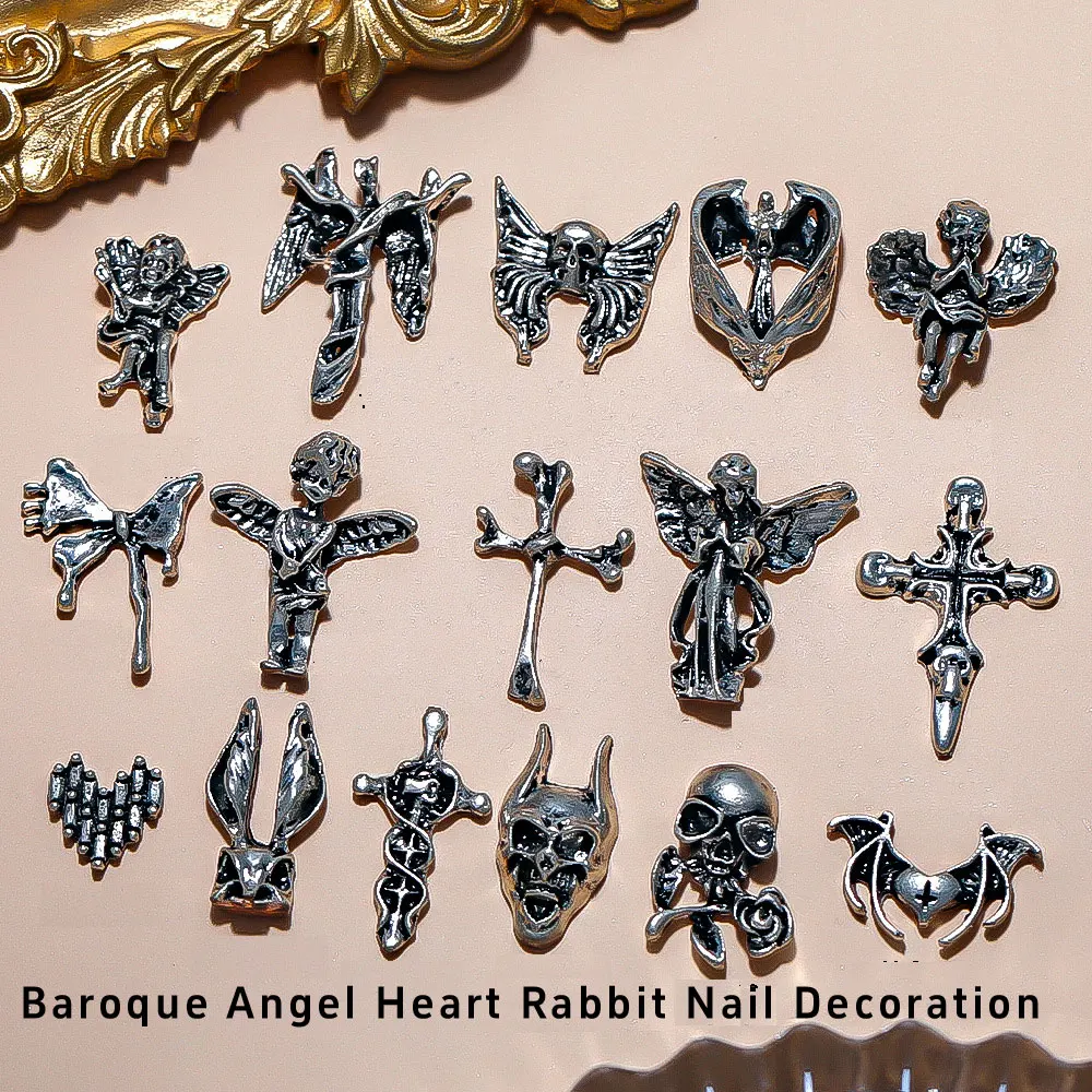 

20pcs Vintage Alloy Cross Nail Art Charms 3D Alloy Metal Baroque Angel Heart DIY Luxurious Manicure Decorations