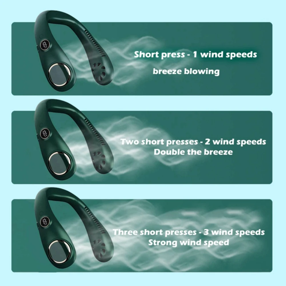 พัดลมคล้องคอแบบพกพาชาร์จไฟได้ USB ใหม่ล่าสุดพร้อมจอแสดงผลดิจิตอล