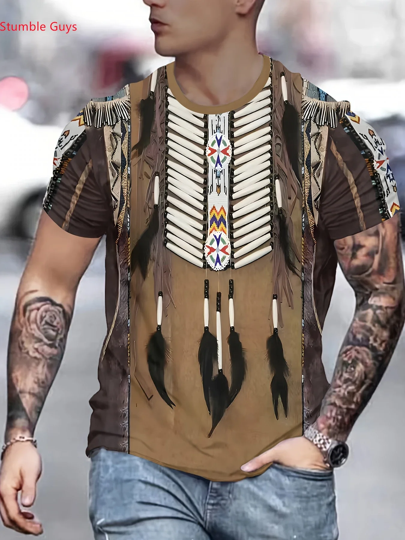 Fashion Men's Urban High Street Printed T-Shirt Summer Casual Short Sleeve Quick Dry Breathable Sportswear