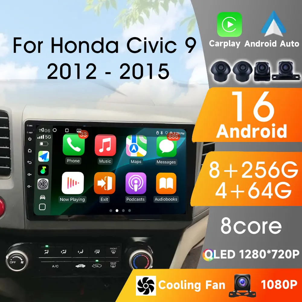 

Autoradio For Honda Civic 2012 - 2015 2Din Android Car Radio Android 16 Player Multimedia 8Core WIFI GPS Car Video DSP Stereo
