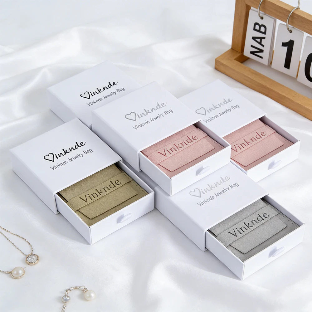 Упаковочные коробки и мешочки для ювелирных изделий с индивидуальным логотипом: для ожерелий, браслетов, колец, серег, брошей, выдвижные коробки с бархатными мешочками из микрофибры
