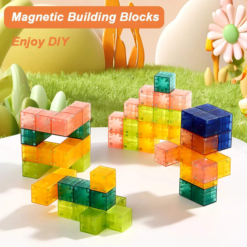 Bloc magnétique Transparent à monter soi-même, jouet amusant, Puzzle interactif Parent-enfant, coffret cadeau de noël, nouvel an, cadeau d'anniversaire pour enfants