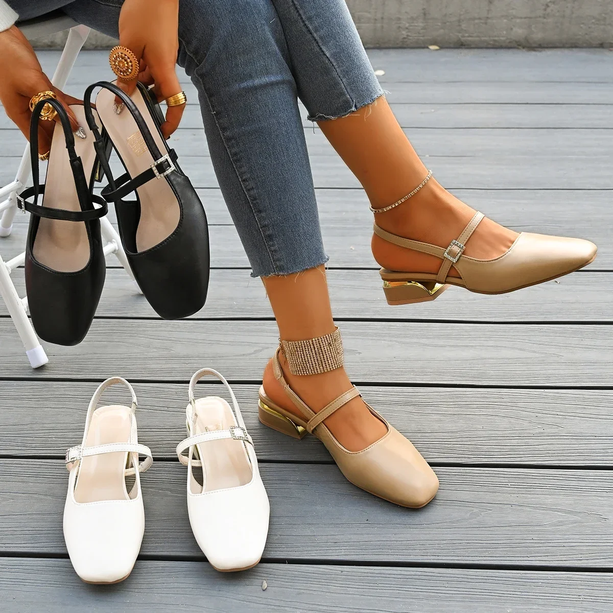 New Women Shoes Summer Fashion Solid Color Slip-On Sandals Casual Slingback High Heels Elegant Party Dress Flat Sandals Women