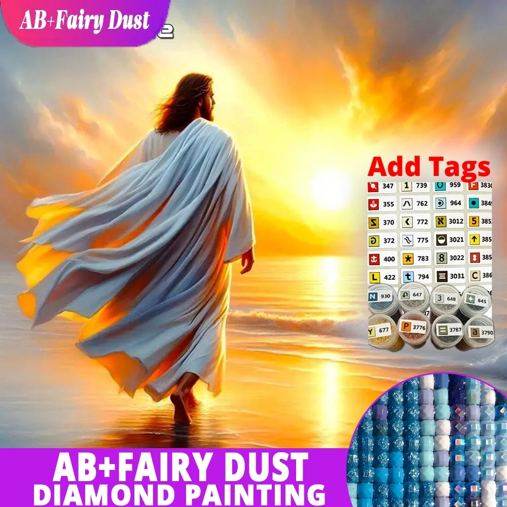 

AB Фея Пыль Алмазная картина Иисус Портрет Стразы Вышивка Закат Вышивка крестиком Мозаика Приморский декор для дома