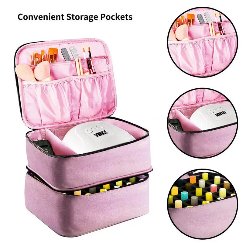 Nail Polish Bag Double-Layered Nail Tools Organizers For 30 Bottles Large Capacity Nail Kit Case Container For Fingernail Dryer