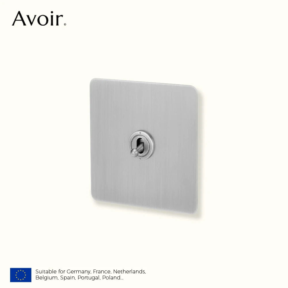 

Avoir Silver Toggle Switch Coin Style Nickel Brushed Stainless Steel Panel Light Switches Retro Lever FR EU Socket Plug For 250V