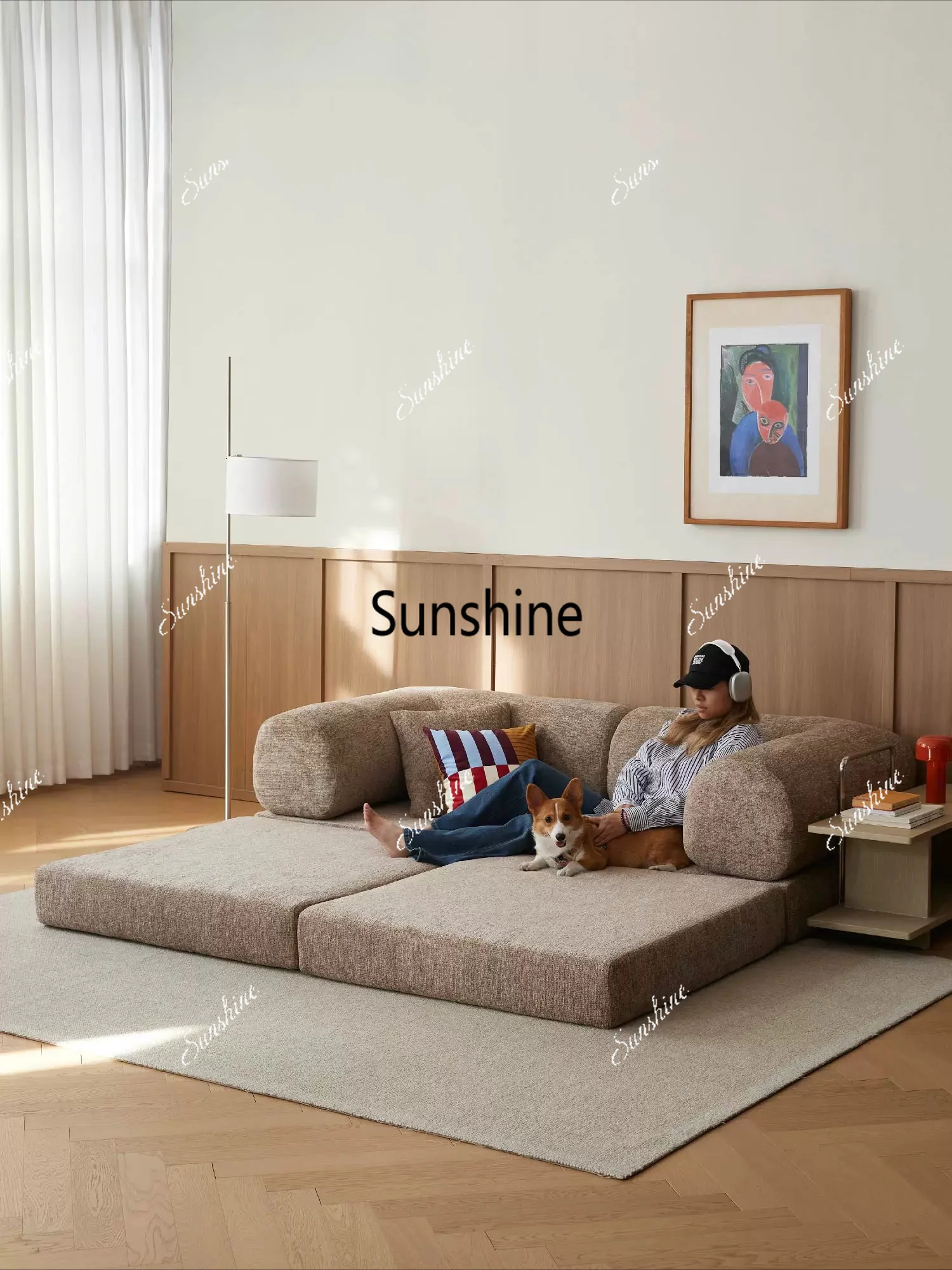 

Living room small apartment removable and washable folding dual-purpose free combination module fabric sofa bed