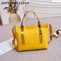 Bolsa de ombro feminina de grande capacidade, bolsa casual de lona feminina crossbody, letras de marca, moda nova, 2022