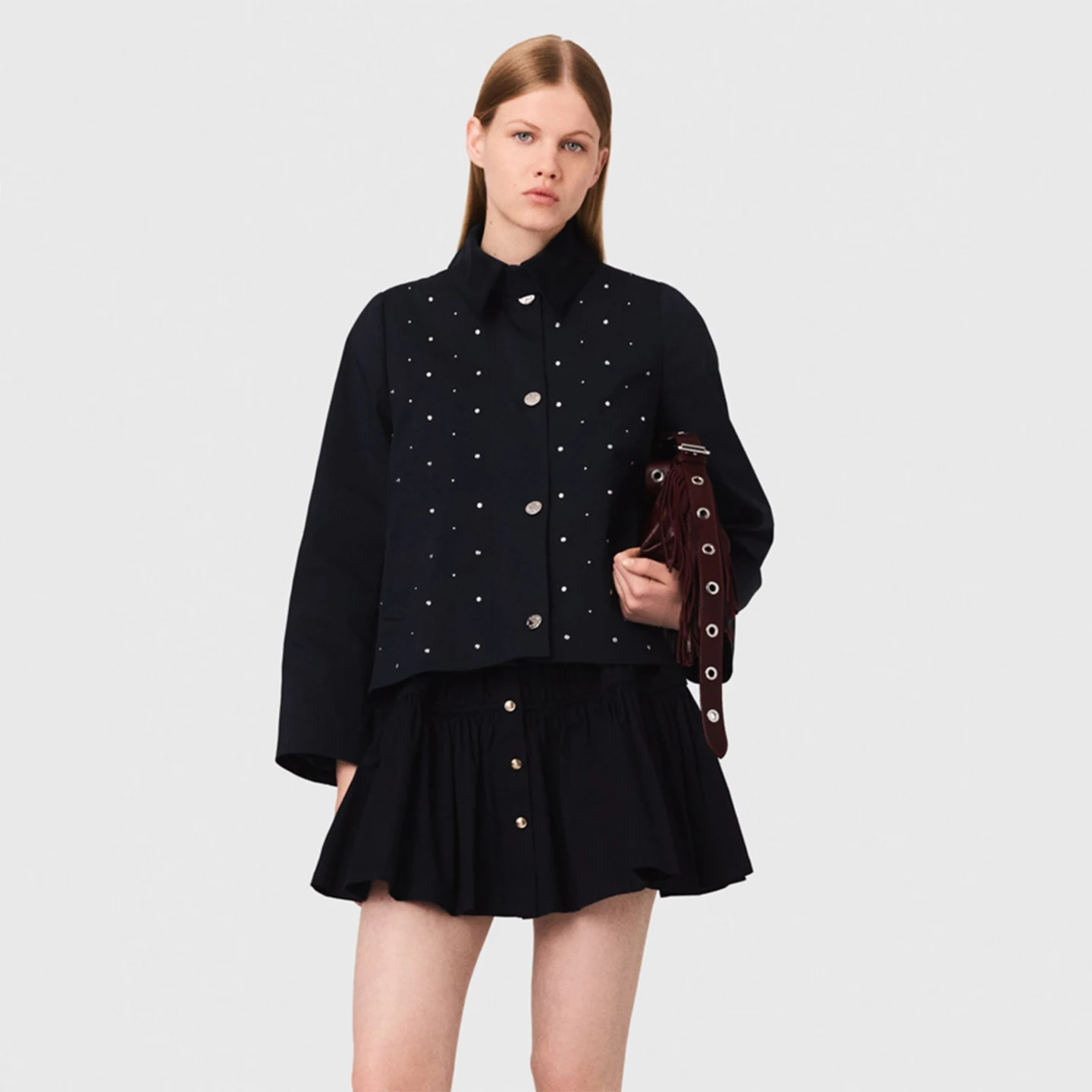 

Модная женская хлопковая куртка MaSande осень 2025 со съемным внутренним слоем, отложным воротником, уличный стиль, свободный крой, длинный рукав