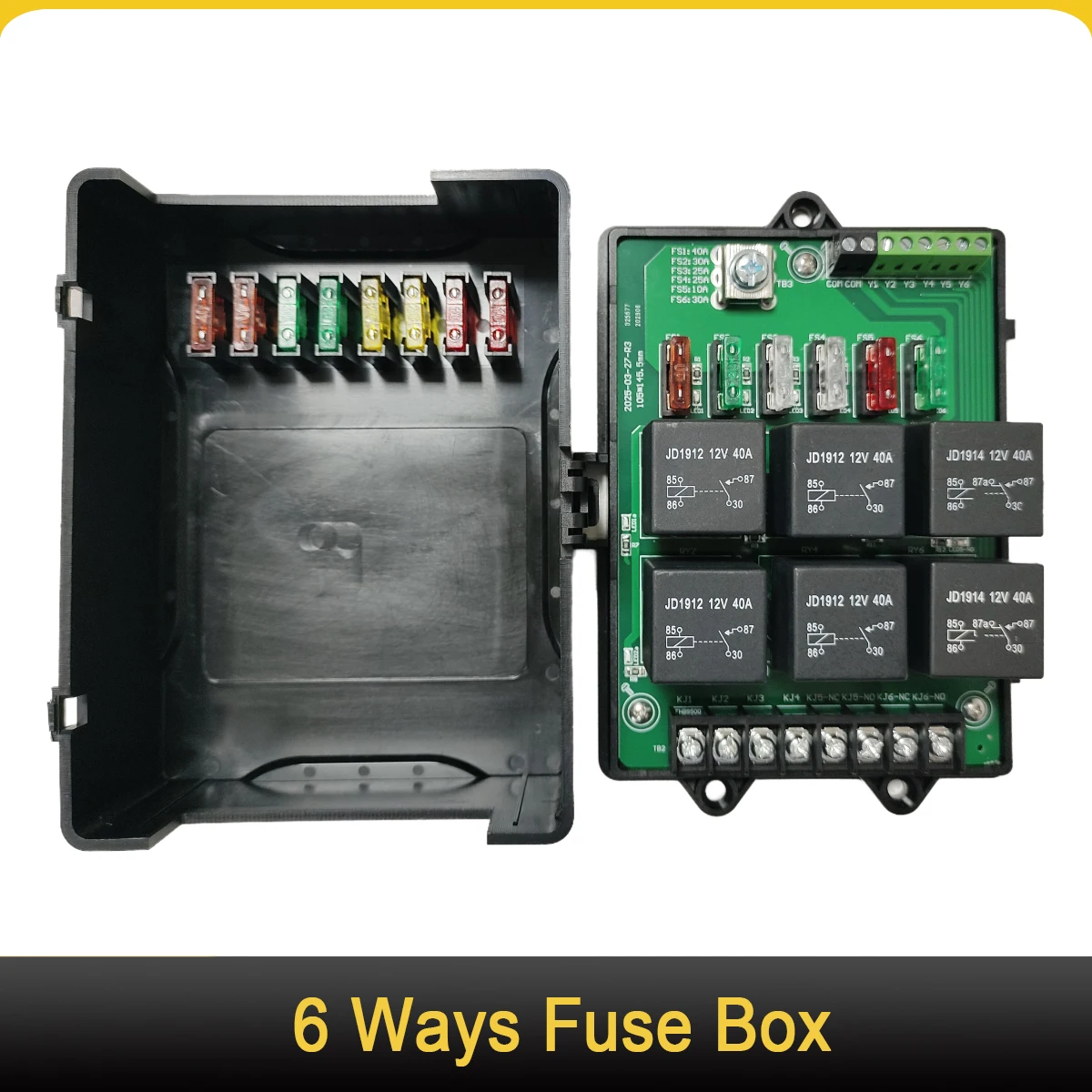

12V Fuse Relay Box Automotive Universal Fuse Panel with 6 Way Relays and 14pcs ATC/ATO Blade Fuses 12 Volt Fuse Box