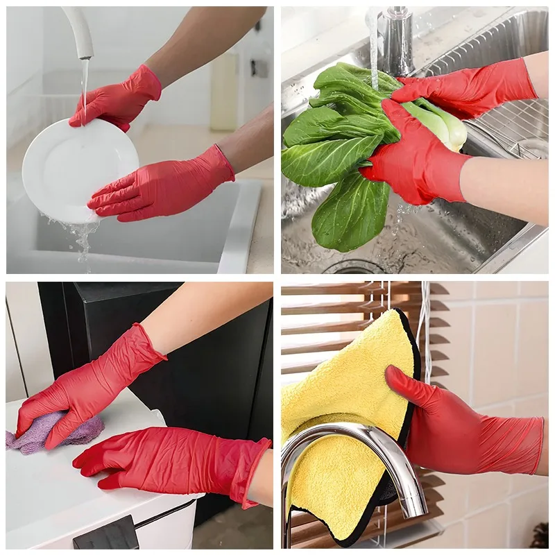 20/50/100PCS Red nitrile gloves disposable household cleaning gloves for cleaning dishes nail art hair dye pet bathing S/M/L/XL