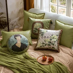 Retro Flower Throw Pillow Covers,White Rose,Home Decorative Pillowcase,Vintage Cushion Cases,Square Pillow Shell,45x45cm,Green