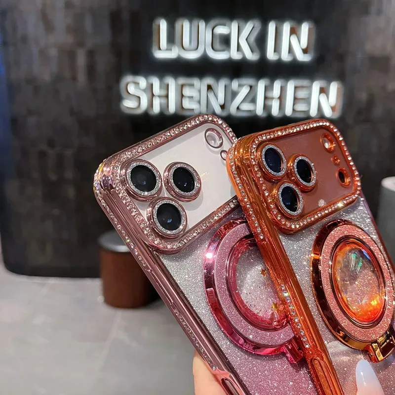 Luxury Quicksand Glitter Metal Stand Phone Case, For iPhone 17 16 15 14 13 Pro Max 16 Plus Protective Case, Stylish And Durable
