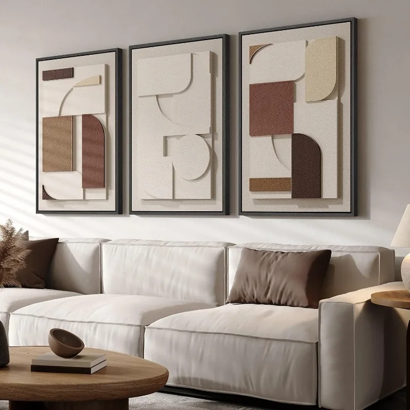 Three-dimensional texture frame abstract wall art three-piece set
