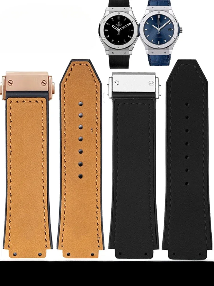 For Hublot Yubo Hublot Soft Comfort Watch Strap Male Fusion Big Bang Convex Screw Leather Accessories Clasp 26X19mm Rubber