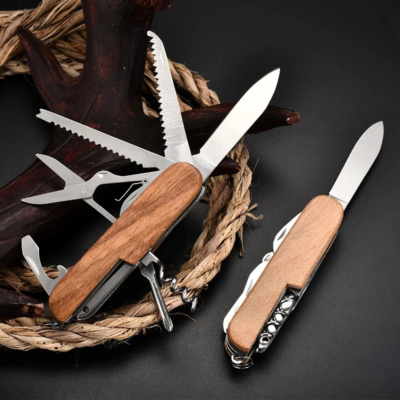 Hot Sale Multifunctional Folding knife Wood Handle Pocket Knife MultifunctionalArmy Knives military survival knives EDC Tools