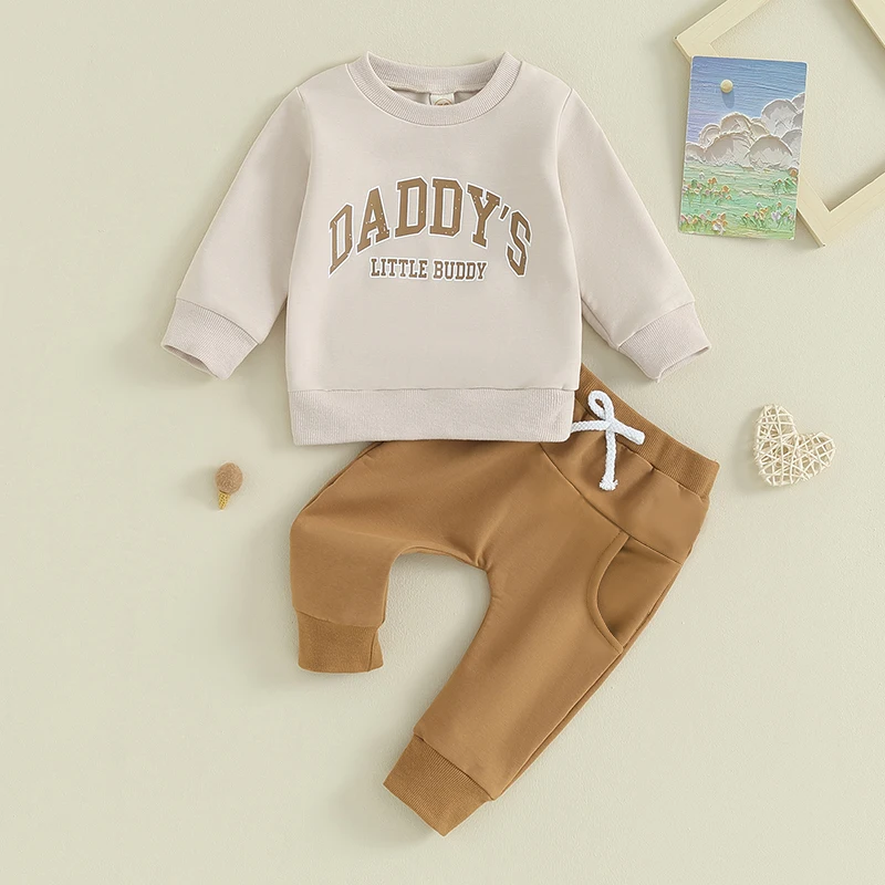 Baby 2 Piece Outfits Newborn Letter Print Long Sleeve Round Neck Sweatshirt and Pants Set Casual Cute Toddler Pants Suits