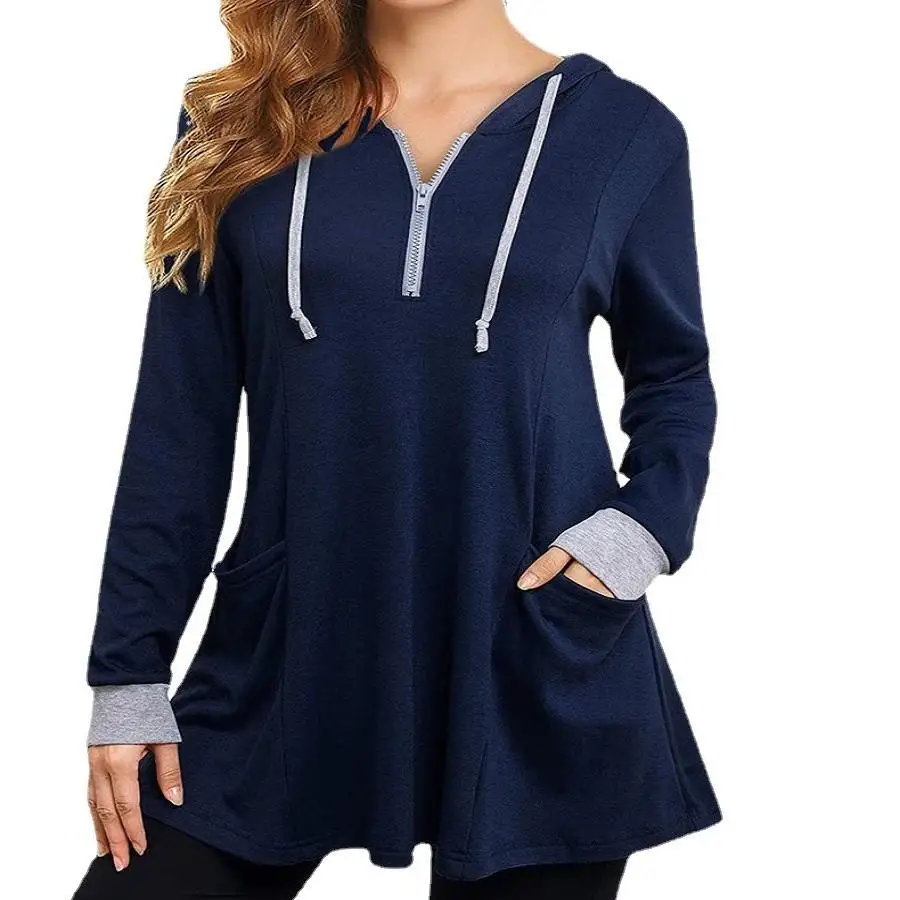 Hooded Women's Long Sve irt Commute Sle Loose Fit Polyester Fabric  Color T-irt for Ladies Autumn Season