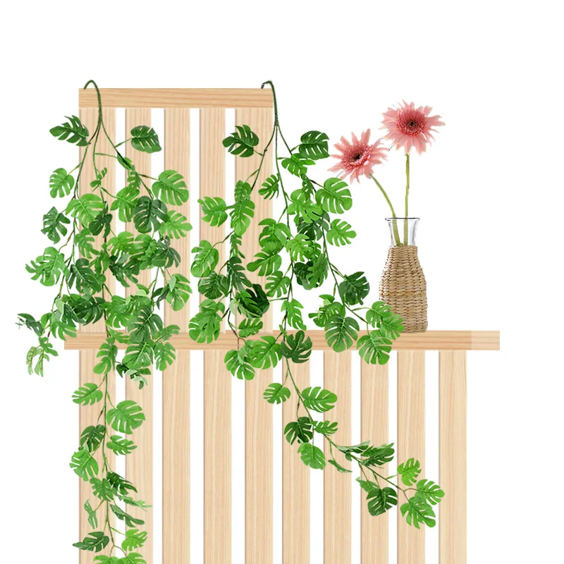 Künstliche tropische Palmblätter-Ranke, hängende Wandblume, Rattan, Schildkrötenrückenblätter für Garten, Heimdekoration, Dschungelparty-Deko