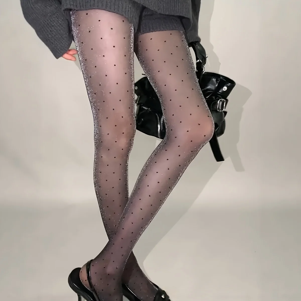 1 Pair – Women's Glitter Polka-Dot Sheer Tights; Sexy, Shimmery, Lightweight Pantyhose – Perfect for Nightclubs and Parties