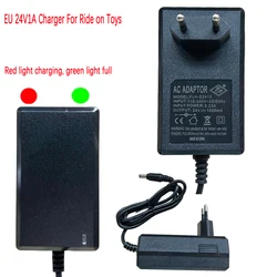 Caricabatteria per auto elettrica per bambini 24V1A EU Plug con richiesta di luce, adattatore di alimentazione per auto Ride on Toys, caricabatteria da 24 V, 2,1 mm