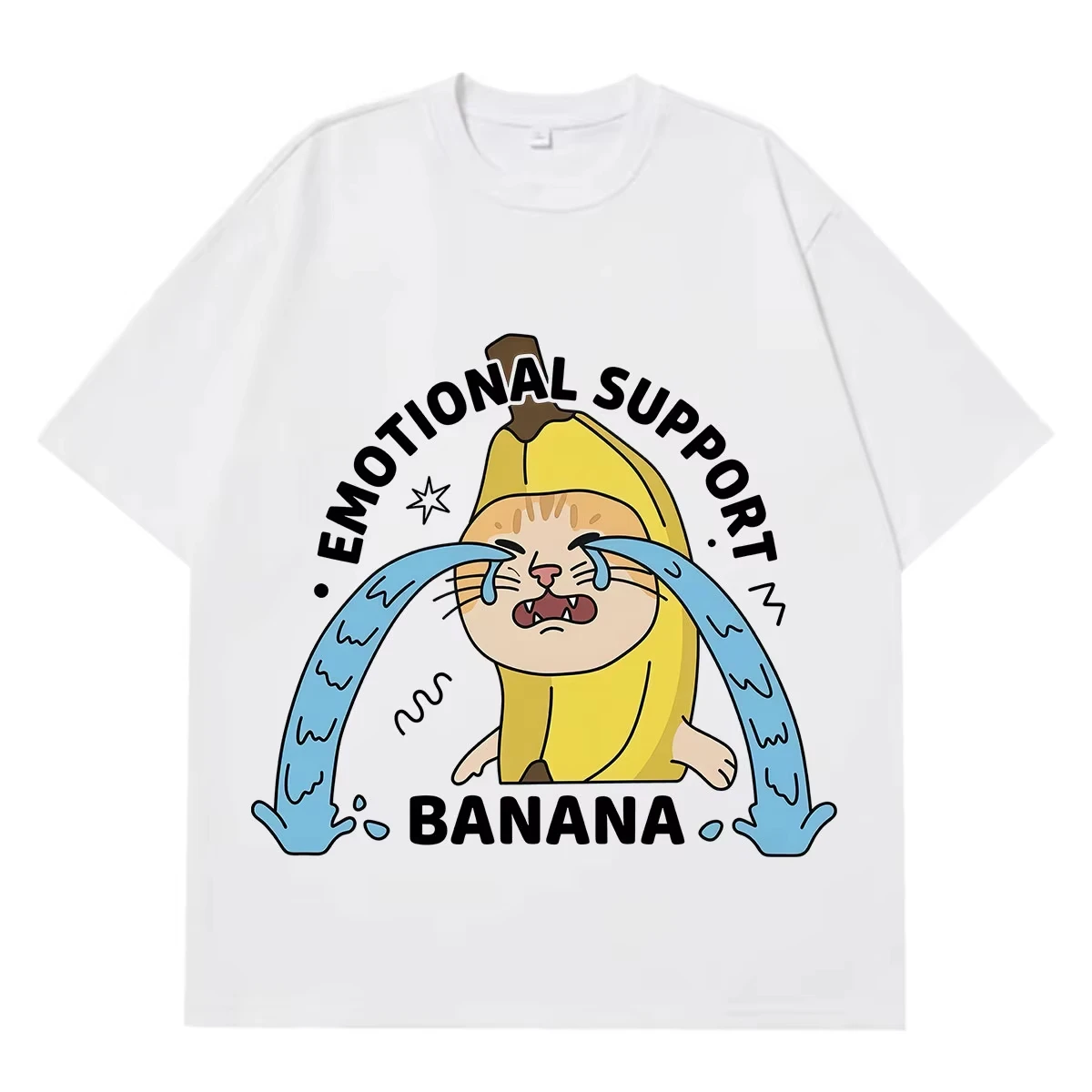 Crying Banana Cat Funny Meme Tees Men Women Fashion Hip Hop T-shirt Summer Short-sleeved Loose Casual Cotton Oversized T-shirts