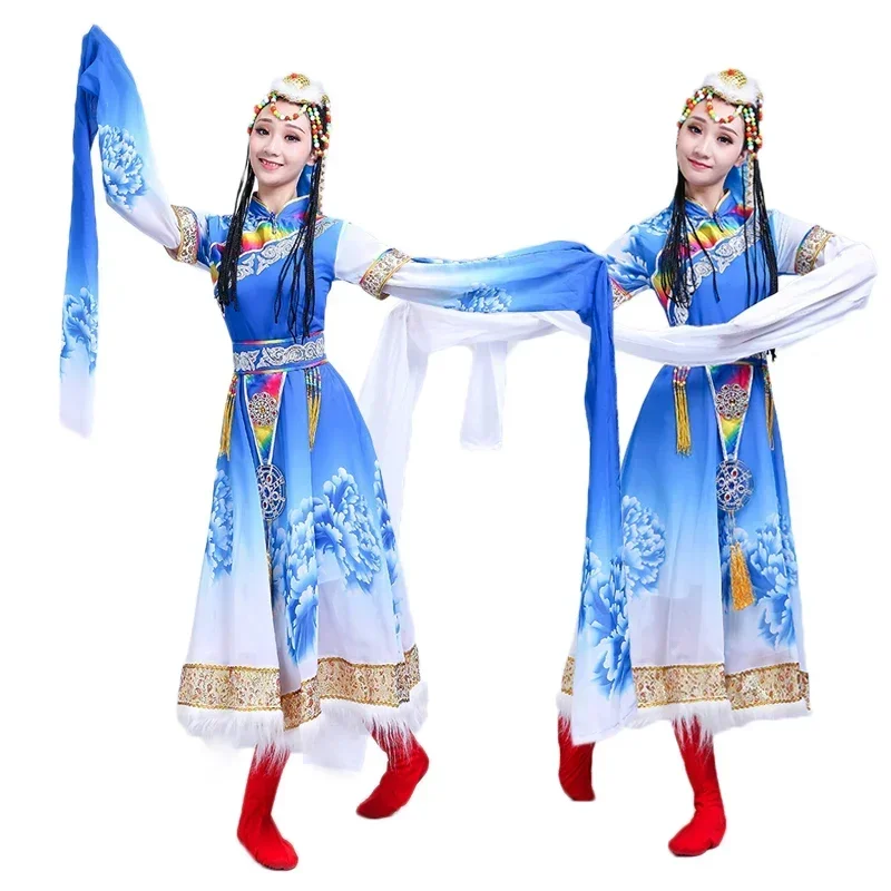 伝統チベット民族舞踊衣装中国の民族舞踊ウォータースリーブモンゴル衣装女性古典国家ダンスドレス