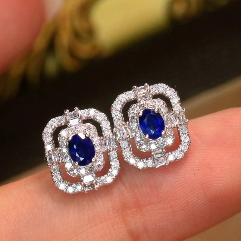 Huitan Geometric Shaped Stud Earrings for Women Bling Bling White/Blue Cubic Zirconia Temperament Ear Accessories Female Jewelry