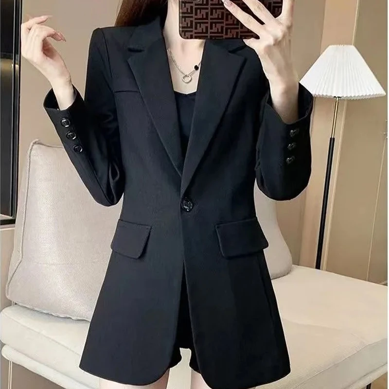 

Женский пиджак на одной пуговице, весенне-осенний повседневный темпераментный офисный женский костюм средней длины, пальто, модная женская одежда