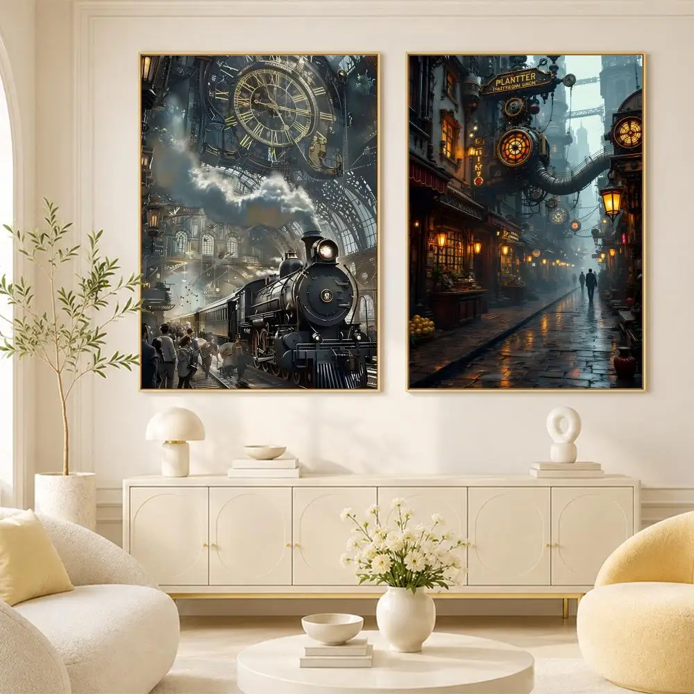 S-Steampunk Cultural City Poster Room Home Decoration Interior Wall Art Printing Garage Posters Gift